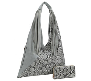 Snake Fringe Handbag Set