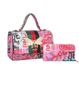 Graffiti Bee Charm Handbag