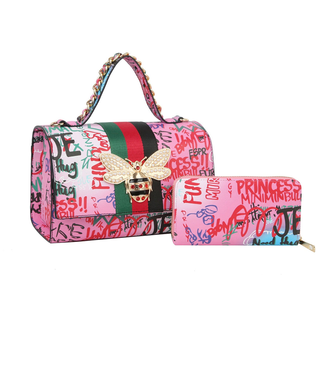 Graffiti Bee Charm Handbag