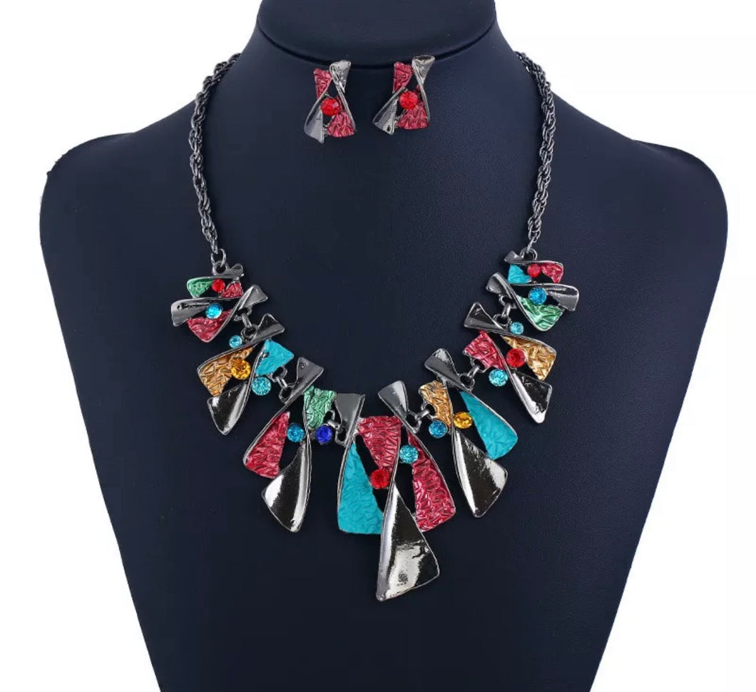 Colorful Geometric Necklace Set