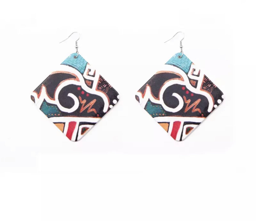 African Print Wooden Earrings