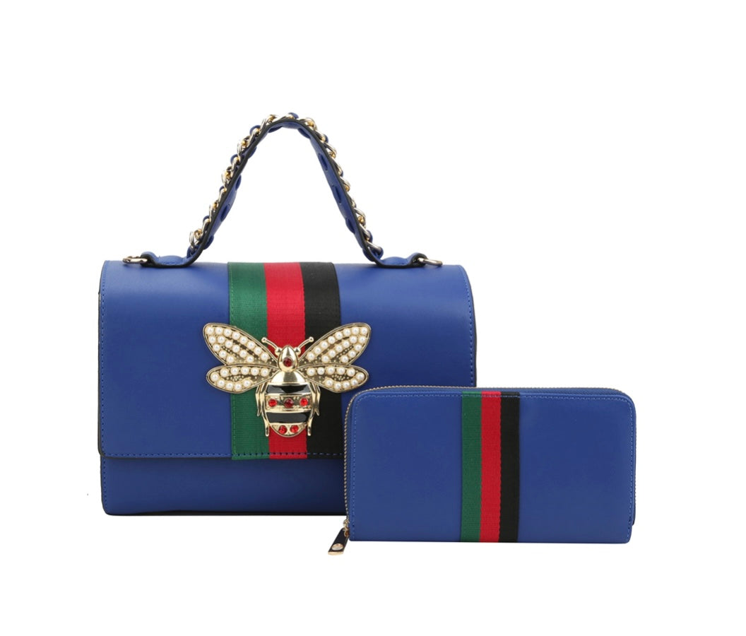 Bee Charm Royal Blue Handbag Set