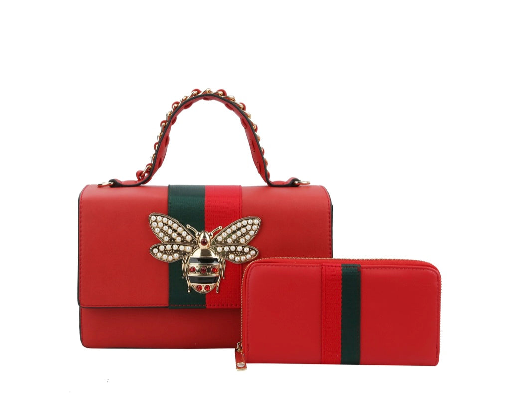 Bee Charm Red Handbag Set